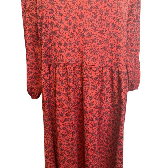 2/$30 Zara M Red & Black Floral Peasant Print Midi Dress - Picture 5 of 13